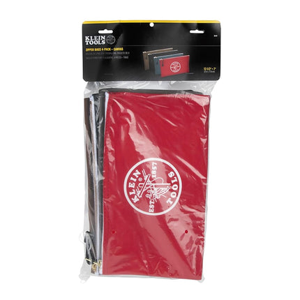 Klein Tools 5141 Zipper Tool Bag, Canvas Zipper Bag, Tool Pouch, Tool Bag, Utility Bag, Bank Deposit Bag, 12.5 x 7-Inch, Brown/Black/Gray/Red 4-Pack
