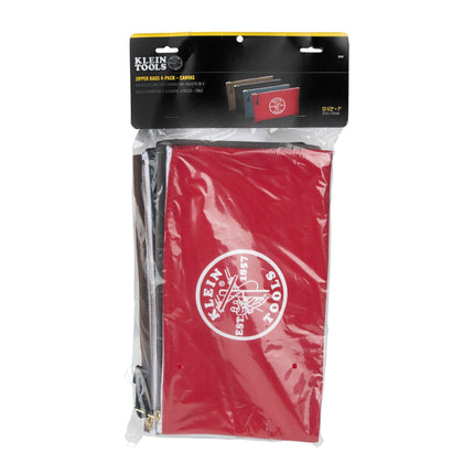 Klein Tools 5141 Zipper Tool Bag, Canvas Zipper Bag, Tool Pouch, Tool Bag, Utility Bag, Bank Deposit Bag, 12.5 x 7-Inch, Brown/Black/Gray/Red 4-Pack