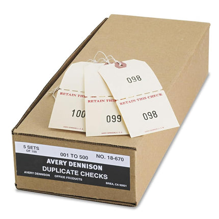 Avery 18670 Duplicate Auto Park Tags, 1-500, 4 3/4 x 2 3/8, Manila (Box of 500)