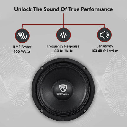 Rockville RM68PRO 6.5-Inch 8 Ohm SPL Mid-Bass Midrange Car Speaker 105dB 200w-Set of 1