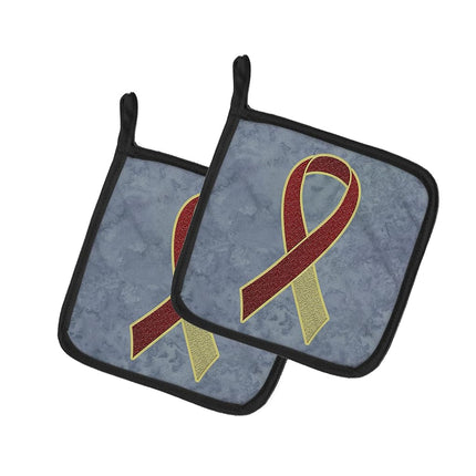 Caroline's Treasures AN1218PTHD Burgundy and Ivory Ribbon for Head and Neck Cancer Awareness Pair of Pot Holders, Kitchen Heat Resistant Pot Holders Sets Oven Hot Pads for Cooking Baking BBQ,
