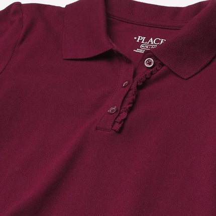 The Children's Place Girls' Long Sleeve Ruffle Pique Polo, Rubine Single, X-Small