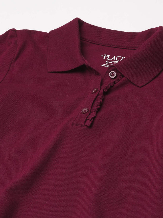 The Children's Place Girls' Long Sleeve Ruffle Pique Polo, Rubine Single, X-Small