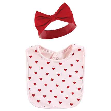 Hudson Baby Set de Babero y Diadema o Gorros de Algodón Unisex para Bebé, Valentine Sweetheart, Talla Única