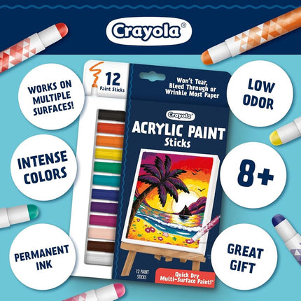Crayola Acrylic Paint Doodle Sticks (12ct), Multi-Surface, Quick Dry, Less Mess Kids Paints, Ages 8+
