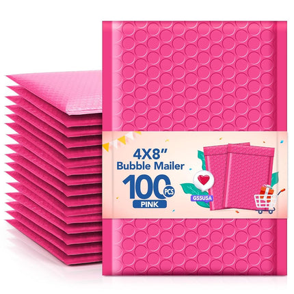 GSSUSA Pink Bubble Mailers 4X8'' Padded Poly Maile