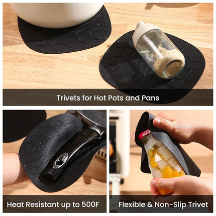 4 Piece Silicone Oven Mitts and Pot Holders, Heat Resistant up to 500F, Non-Slip Texture, Transparent Silicone, Essential for Cooking and Baking (makal-HEI)