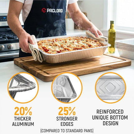 Paclord Aluminum Foil Pans - Full-Size 21" x 13", Pack of 25 - USA-Made Disposable Aluminum Trays for Steam Table & Chafing Racks - Great for Baking, Catering, BBQ, Parties, Food Delivery