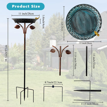 VEWOGARDEN 38 Inch Height Metal Bird Bath for Outside, Standing Bird Bath with Stake for Outdoors Garden Yard Patio Decoration, Light Blue