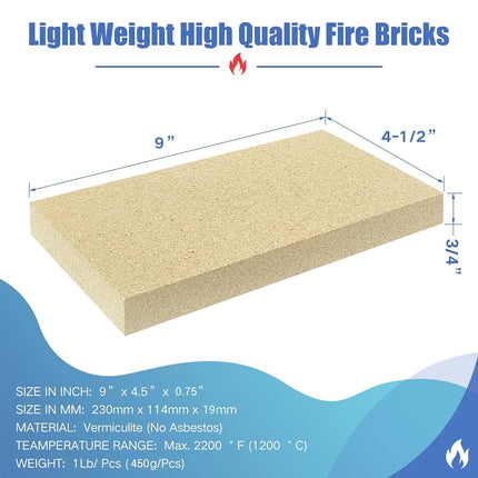 Protalwell Woodstove Firebricks, Fire Bricks, Size 9" X 4-1/2" X 3/4", High Temperature Resistant Fire Bricks Replacement for Wood Stoves, 3 Pieces