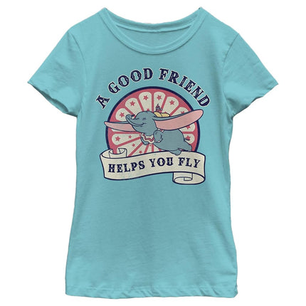 Disney Little, Big Dumbo Friends Help You Fly Girls Short Sleeve Tee Shirt, Tahiti Blue, X-Large