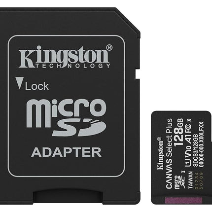 Kingston Canvas Select Plus microSD Memory Card 128GB microSDXC Gen3 150MB/s A1 Card + Adapter - SDCS3/128GB