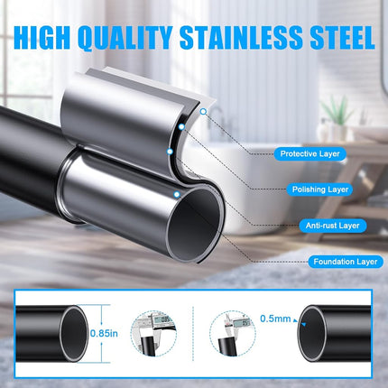 TEECK Shower Curtain Rod, 32-68 inch Adjustable Spring Tension Curtain Rod, Never Rust Anti-Slip Shower Curtain Rod for Bathroom, No Drilling, Never Collapse, Easy to Use, Black