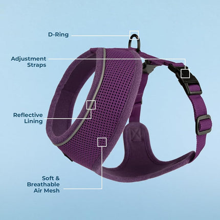Aerolite No Pull Mesh Dog Harness with Lightweight, Soft, Breathable Chest Coverage, Reflective Stitching, and Adjustable Straps for Walking, Running, Training, Heavy Duty and Durable - Purple, XS