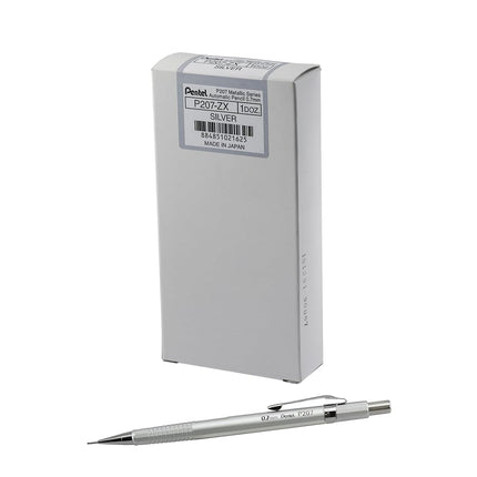 Pentel Sharp Mechanical Pencil (0.7mm) Metallic Silver Barrel, Box of 12 Pencils (P207Z)