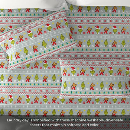 Grinch by Dr. Seuss Holiday & Christmas Bedding Super Soft 100% Cotton Flannel Sheet Set, Twin, (Official Dr. Seuss Product) by Franco