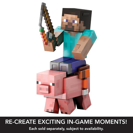 Minecraft Diamond Level Pig Action Figure with 4 Accessories, 5.5-in Collector Scale & Pixelated Design, HTM04