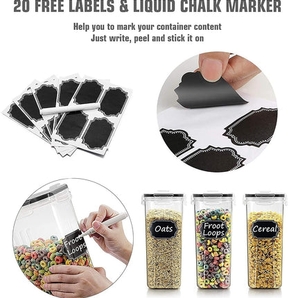 Wildone Cereal & Dry Food Storage Containers, Airtight Cereal Storage Containers Set of 8 [2.5L / 85.4oz] for Sugar, Flour, Snack, Baking Supplies, Leak-proof with Black Locking Lids