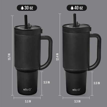 Ello Oasis 40oz Tumbler with Handle & Retracting Straw | Reusable Insulated Stainless Steel Cup 100% Leakproof | Gifts for Teens Women Men | Keeps Cold for 24 Hours | Cup Holder Friendly | Black