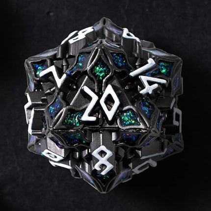 Metal Dice for DND - Spire Sanctum Series (Black Matte Green Glitter)