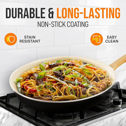 8” Small Fry Pan - Small Skillet Nonstick Frying Pan with Golden Titanium Coated Silicone Handle, Ceramic Coating, Stain-Resistant and Easy to Clean, Professional Home Cookware