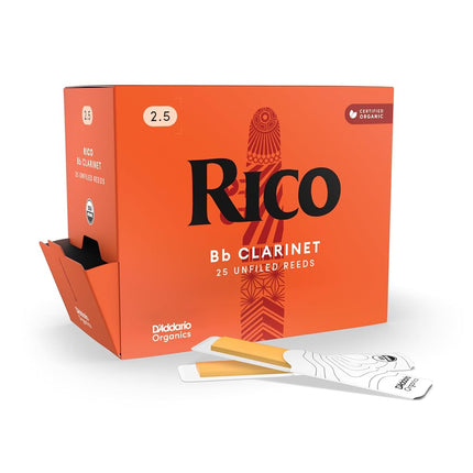 Anches de clarinette Sib D'Addario Rico, force 2.5, emballées individuellement, paquet de 25