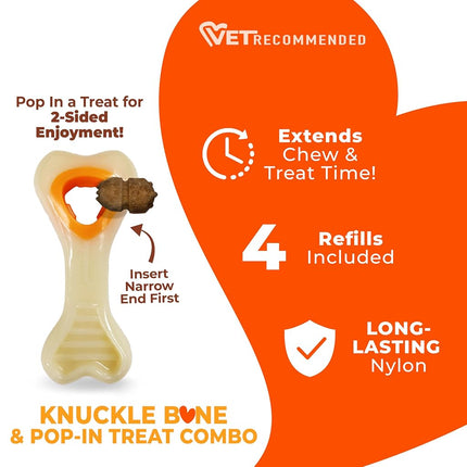 Nylabone Knuckle Bone Pop-In Treat Toy Power Chew Toy for Dogs, Interactive Treat Dispensing Enrichment Toys for Dogs, Long Lasting Chicken Flavor, X-Small Dogs - Up to 15 lbs