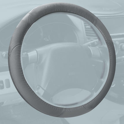 FH Group FH2001SOLIDGRAY Steering Wheel Cover (Perforated Genuine Leather Solid Gray)