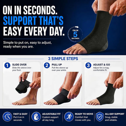 SB SOX Compression Ankle Brace (Pair) – Great Ankle Support That Stays in Place – for Sprained Ankle and Achilles Tendon Support – Perfect Ankle Sleeve for Sports, Any Use (Black/Gray, X-Large)