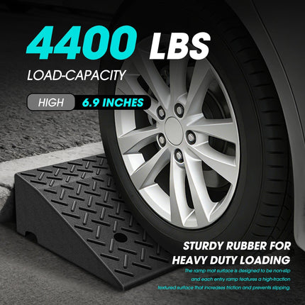 DNA MOTORING 7" Rise Rubber Curb Ramp Heavy Duty Loading Driveway Ramp Threshold Ramp 38.5 in L x 19.6 in W x 7 in H for Loading Dock, Warehouse, Wheelchair, Motorcycles, Cars, TOOLS-00653