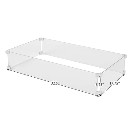 Fire Sense Fire Pit Wind Guard | Rectangle | Clear Glass | 32.5” L x 17.75” W x 6.25” H | Tempered Glass | For Propane, Gas, Fire Pits and Patio Heaters