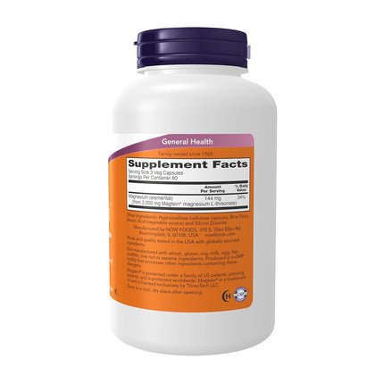 NOW Supplements Magtein, L-Treonato de Magnesio, Apoyo Cognitivo*, 180 Cápsulas Vegetales