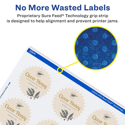 Avery Glossy White Starburst Labels with Sure Feed, 1", 1,200 Glossy White Labels, Print-to-The-Edge, Permanent Label Adhesive, Laser/Inkjet Printable Labels