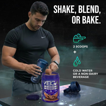 Vega Protein Made Simple, Dark Chocolate, Stevia Free Vegan Plant Based Protein Powder, Healthy, Gluten Free, Pea Protein for Women and Men, 9.6 Ounces (10 Servings) (VEG00151)