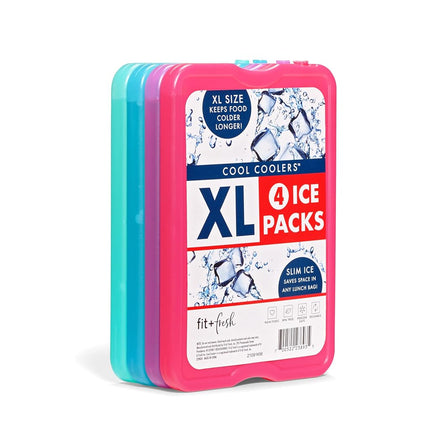 Fit + Fresh XL Cool Coolers Freezer Slim Ice Pack for Lunch Box, Coolers, Beach Bags and Picnic Baskets, Multi-Colored, 4 pack, Extra Large