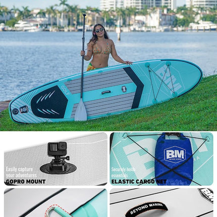 BEYOND MARINA Inflatable Paddle Board Stand Up Paddle Board, 320 x 81 x 15 cm Featherlight Sup Board for Youth & Adult, Premium Double Action Pump, Backpack, Fiberglass Paddle, Leash, Golf Mint Green