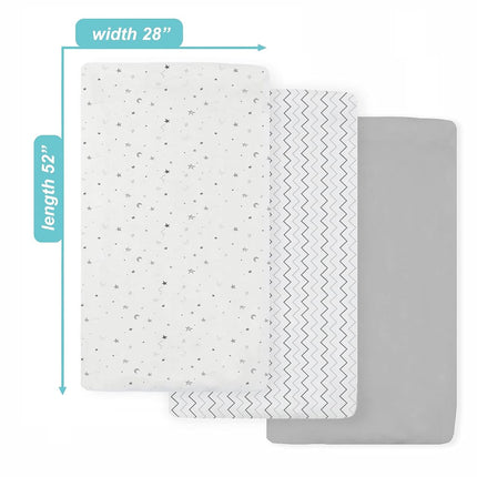 American Baby Company 3 Piece 100% Cotton Jersey Knit Fitted Crib Sheet for Standard Crib and Toddler Mattresses, Grey Star/Zigzag, for Boys and Girls(Pack of 1)