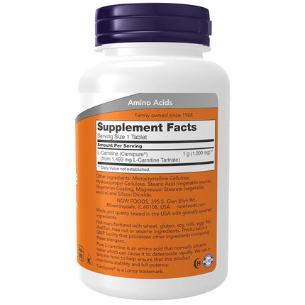 NOW Supplements, L-Carnitine 1000 mg, Amino Acid, 50 Tablets