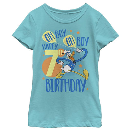Disney Characters Donalds 7th Bday Girl's Solid Crew Tee, Tahiti Blue, Medium