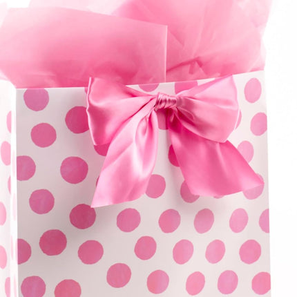 Hallmark Extra Large 15" Gift Bag with Tissue Paper (Pinky Dots and Bow) for Birthdays, Easter, Baby Showers, Bridal Showers, All Occasions