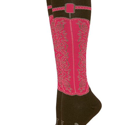 Wrangler Ladies Wild West Boot Socks 1 Pair, Brown, W 7.5-9.5 / M 6-8
