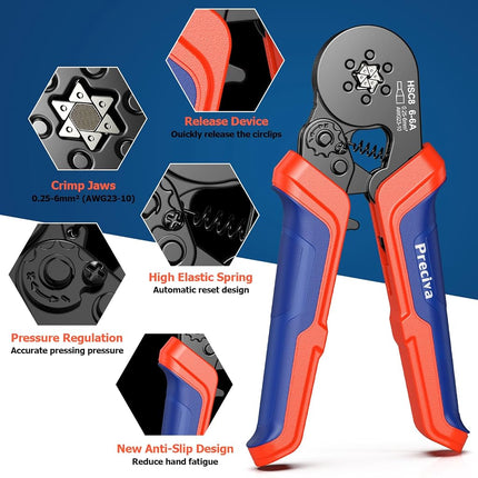 Ferrule Crimping Tool Kit, Preciva Upgrade Double & Single Ferrules Connectors of 1500PCS, Hexagonal Sawtooth Self-Adjustable Ratchet AWG23-10 (0.25-6mm²) Wire Terminals Crimper Kit