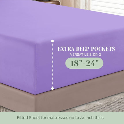 Elegant Comfort 1500 Premium Hotel Quality 18-24 Inches Deep - Extra Deep Pocket Single Fitted Sheet for High Mattress, Luxury and Softest, Smart Pocket - Wrinkle Free, Full, Lilac