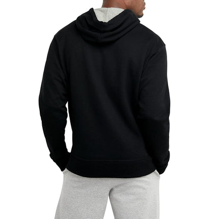 Champion Men's Graphic Powerblend Fleece Hood Sweatshirt, Black/Champion Script, L