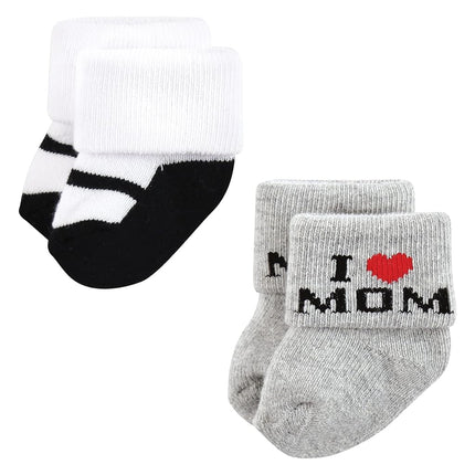 Hudson Baby Baby Girls' Cotton Rich Newborn and Terry Socks, Mom and Dad Girl Red Black 12-pack, 0-6 Months