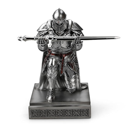 HDMbigmi King's Guard Leader Cloak Warrior Knight Pen Holder Mobile Phone Stand, Ornament Knight Statue, Pen Stand Paperweight with a Metal Sword Letter Opener for Office and Home (Silver)