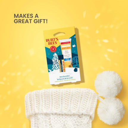 Burt's Bees Gift Set for Lip & Body, Vanilla Bean Lip Balm & Mini Milk & Honey Body Lotion, Hive Favorite Limited Edition