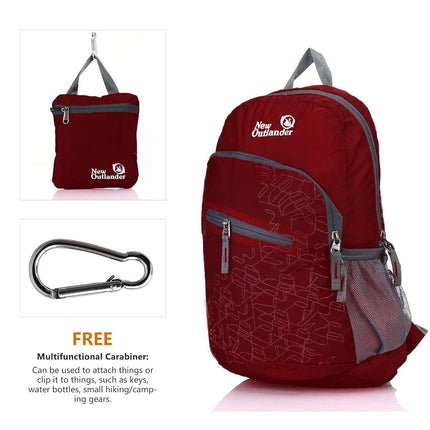 Outlander 20L/33L - Mochila de senderismo de viaje plegable, ligera y más duradera (rojo oscuro, 20L)