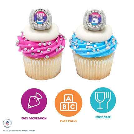 DecoPac NFL Super Bowl LX Rings, Cupcake Decorations, Officially Licensed, Football Rings, Food Safe Cake Toppers – 24 Pack