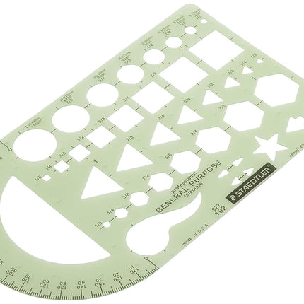 Staedtler Template, Geometric Shapes/Symbols, Protractor, Inch Scale, 9.5 x 5.5 Inches (977102)